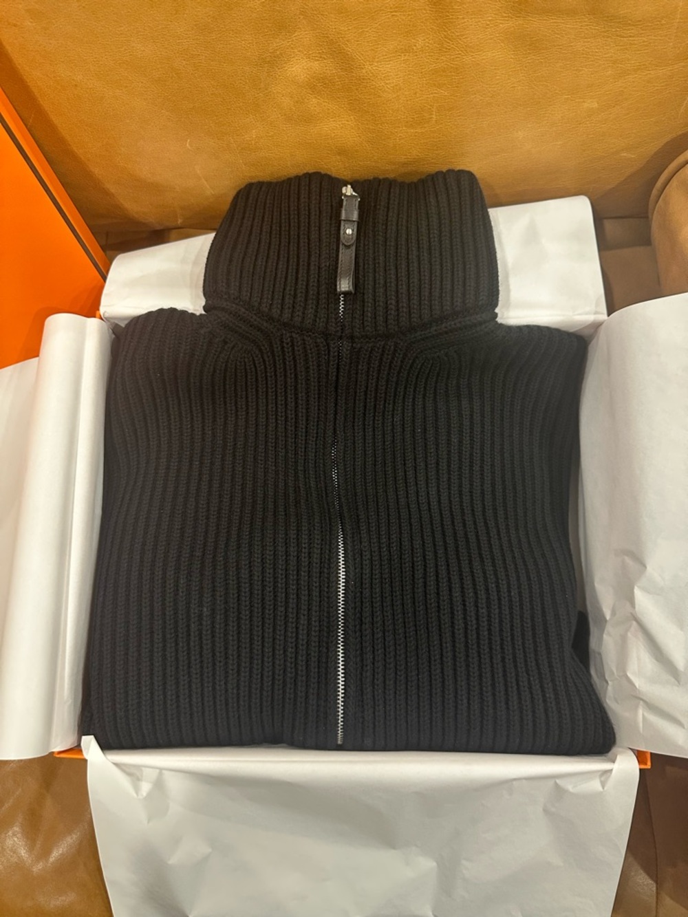 Hermes H pocket Black Zip-Front Sweater Jacket - Picture 3 of 7